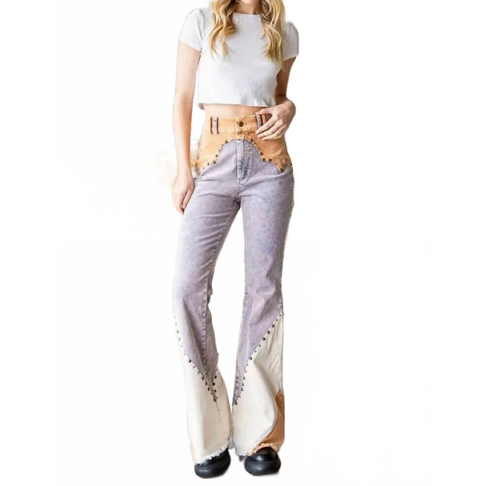 NEW OLI & HALI mason-dixon corduroy flare jeans in buckskin tan/cream/dusty blue - Picture 3 of 4